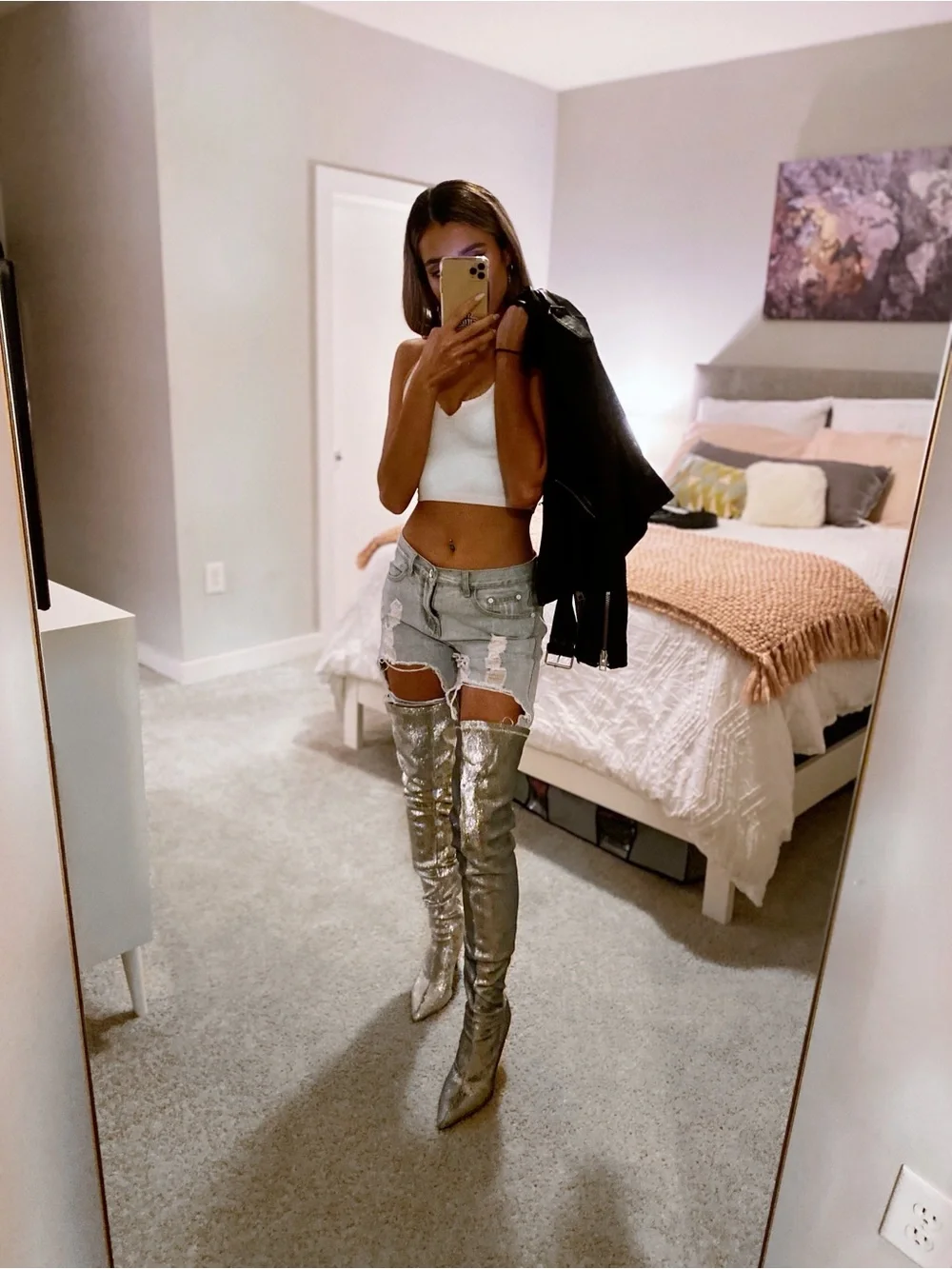 Metallic Silver Sequin Over-the-Knee Women's Boots